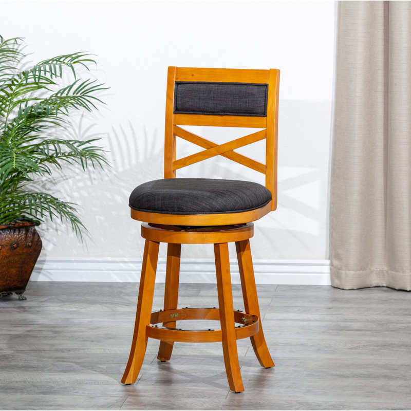 Tabouret de 30 po au fini naturel avec siège confortable en tissu gris anthracite, Bar Stool (30"Seat Height)