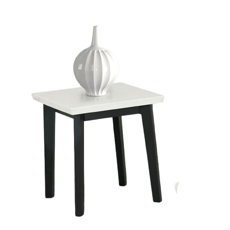 Ensemble de table 3 pièces de style contemporain 1 table basse triangulaire 2 x table de bout carrée avec plateau de rangement inférieur en marbre et finition noire et blanche