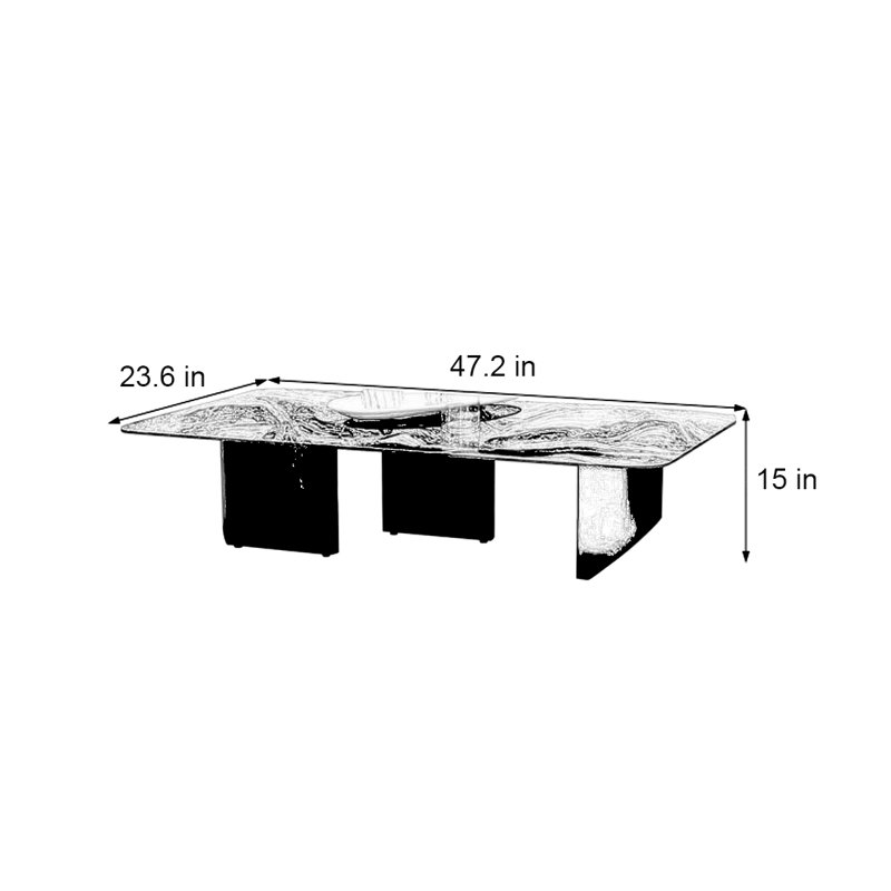 Stainless steel marble floating coffee table, 15" H x 47.2" L x 23.6" W