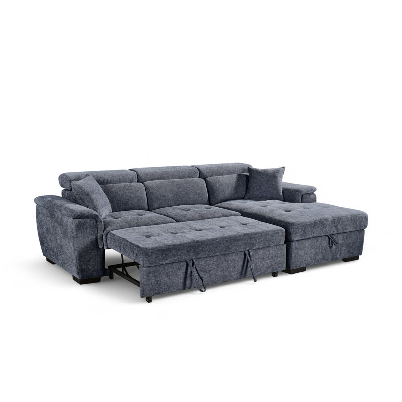 Corner Sofabed with Storage, Blue, Right Hand Facing