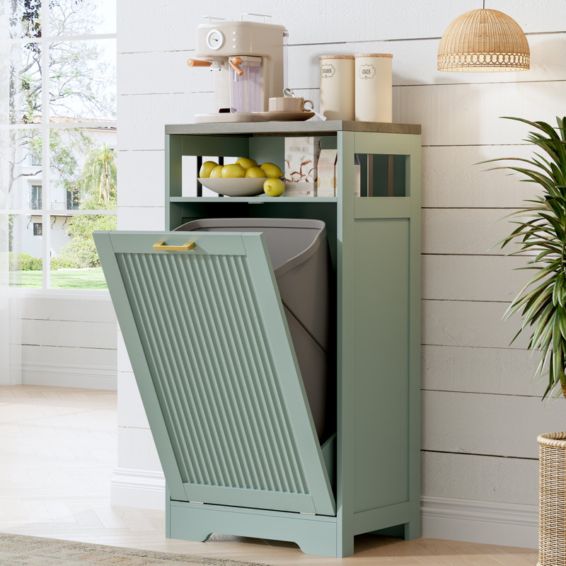 Armoire à poubelle basculante cannelée de 13 gallons avec tablette - Verte, 13 gal, Vert