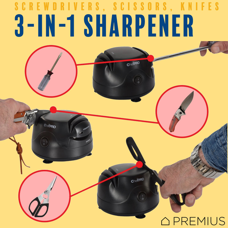 PREMIUS Compact 3-in-1 Electric Knife Sharpener System, Black