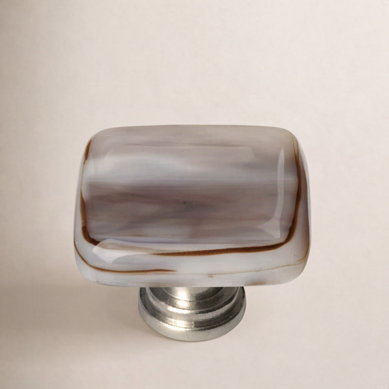 Cirrus Square Knob, White/Brown, Satin Nickel