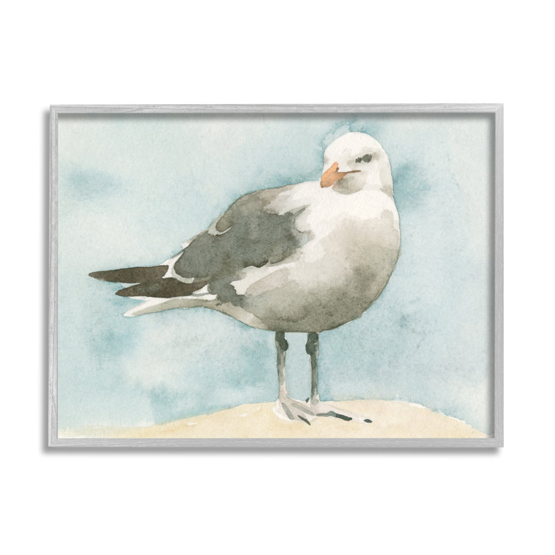 Mouette douce sur fond bleu beige, H 24 po x l 30 po, Estampe numérique Farmhouse