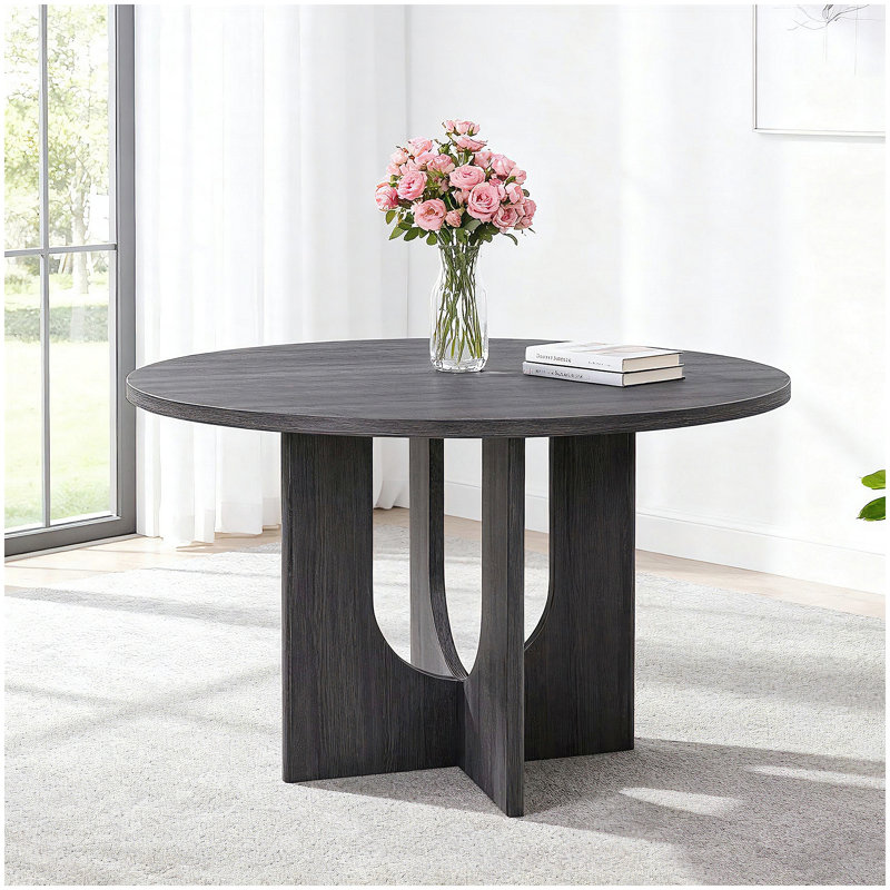 Modern Round Dining Table for 4, Farmhouse 47.3 inch Round Dining Table for Kitchen, Dining Room, Living Room, Antique Black