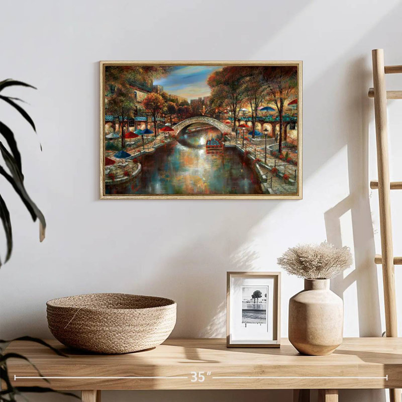 Soirée sur le canal, 19 po x 13 po, Cadre flottant en bois naturel