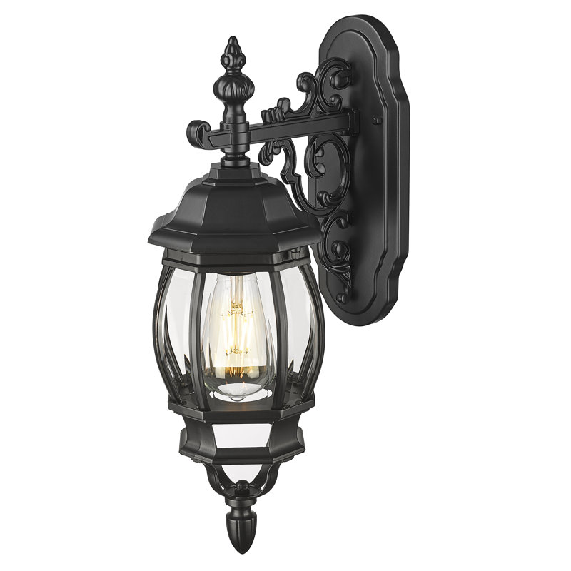 Lanterne murale d’extérieur 1 ampoule Zuckerman, Noir mat, Verre biseauté transparent