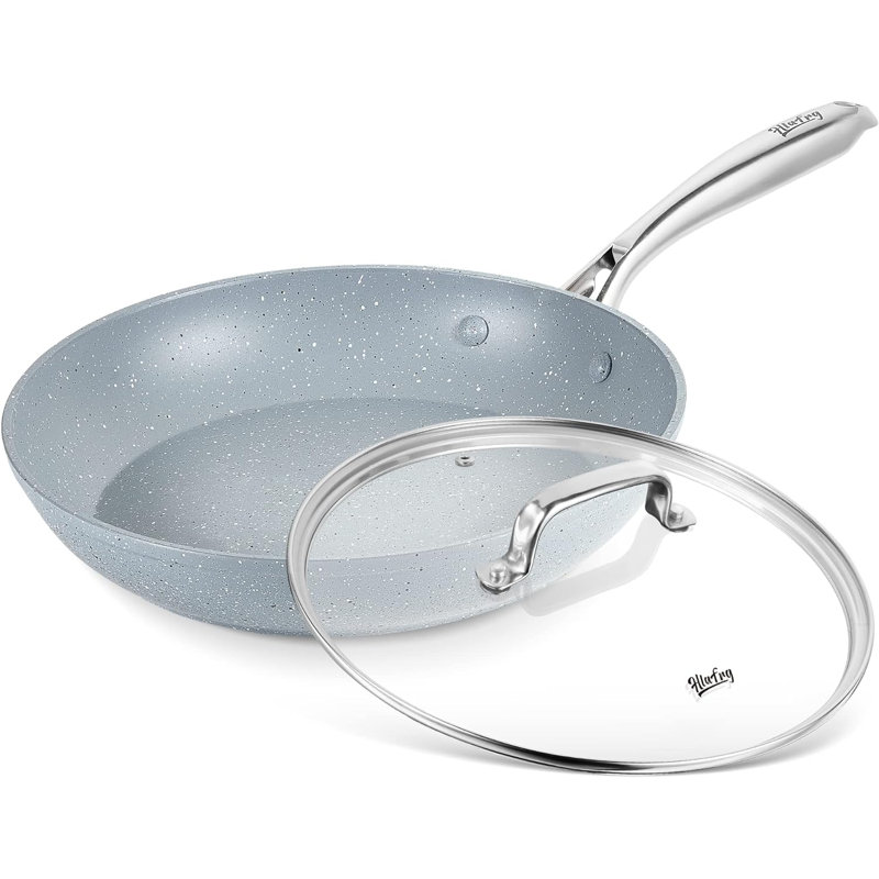 Poêle à frire antiadhésive en aluminium Hlafrg Mrable, Blanc, 10"