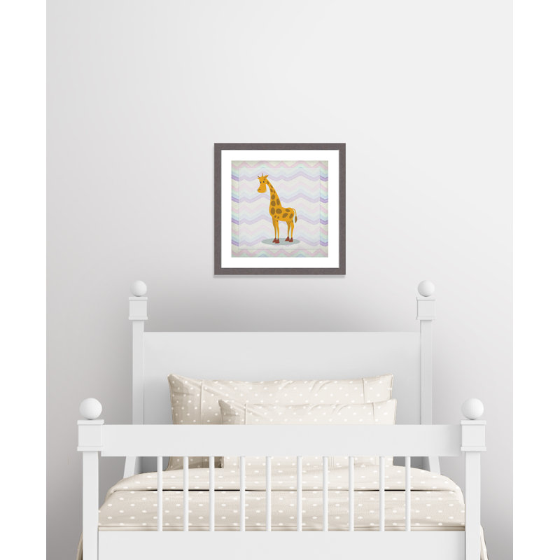 Décalcomanie murale «Pink Giraffe Time», Encadré plat à grain de bois gris, H 22,5 po x l 22,5 po x P 0,6 po