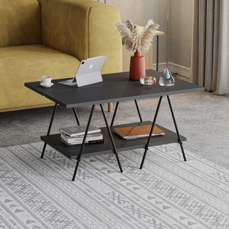 Essel Modern Industrial Coffee Table with Open Storage Shelf and Metal Legs, Anthracite