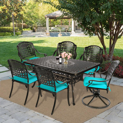 6 - Person Patio Dining Set Umbrella Hole Included Rectangular Table with Cushions Included