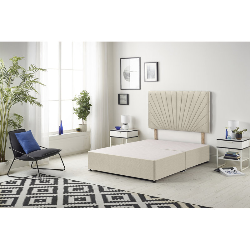 SantaFe Tweed Fabric Divan Bed Base and Headboard with Optional Drawers, No Drawer, Natural, Single (3')