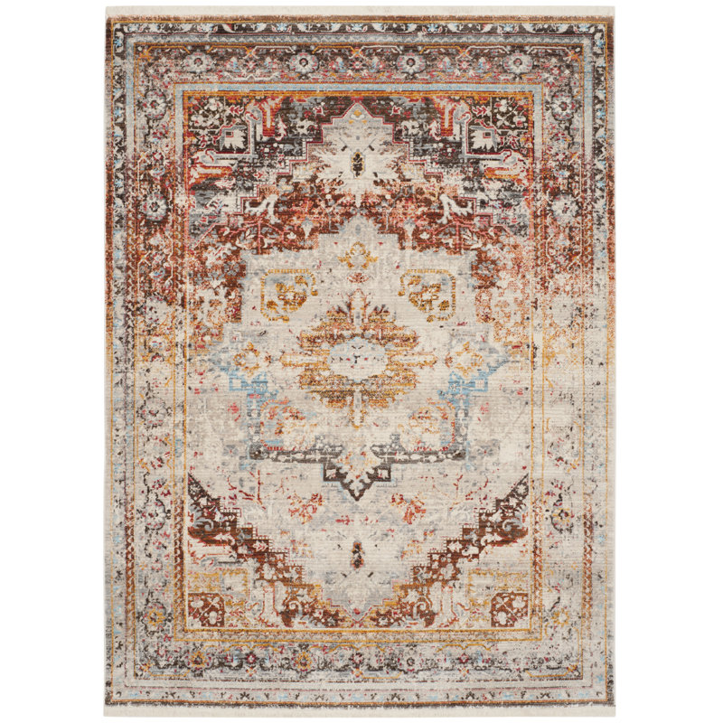 Rosecrans Oriental Machine Made Flatweave Polyester Indoor Area Rug in Cream, Rectangle 5' x 7'6"