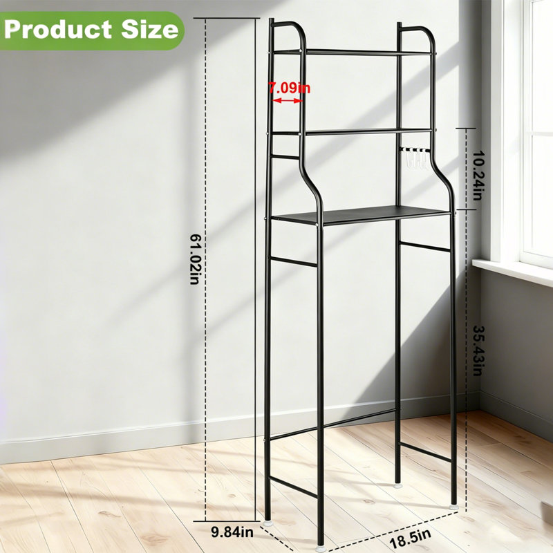 3-Tier Freestanding Over The Toilet Storage Shelf with Hooks