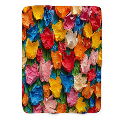 Color Explosion Tulips - 1 Piece Premium Sherpa Bl Throw Blanket