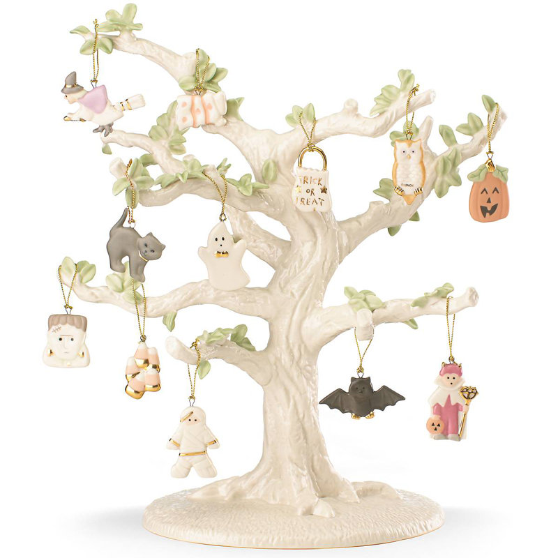 13 Piece Trick or Treat Ornament and Tree Set