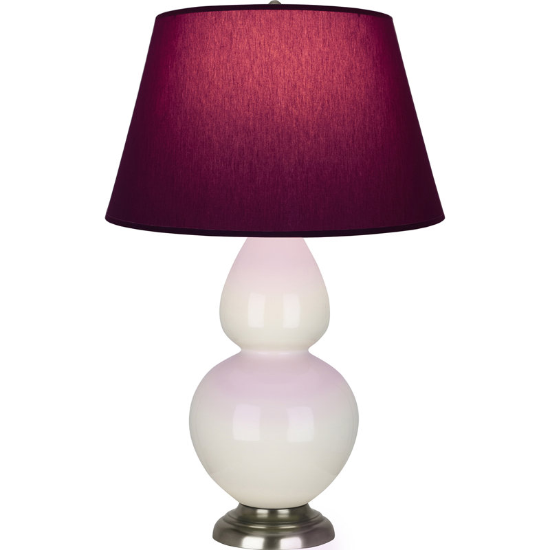 Lampe de table double gourde en céramique, Os verni / argent antique, Prune / lavande, Argent argent