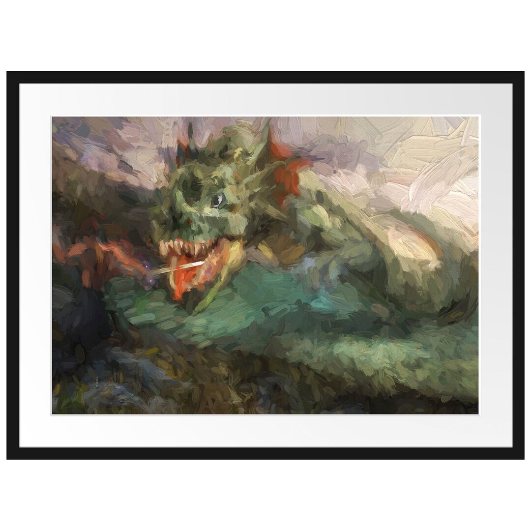 Dragon Fights Warriors Gerahmtes Fotokunstdruck Poster