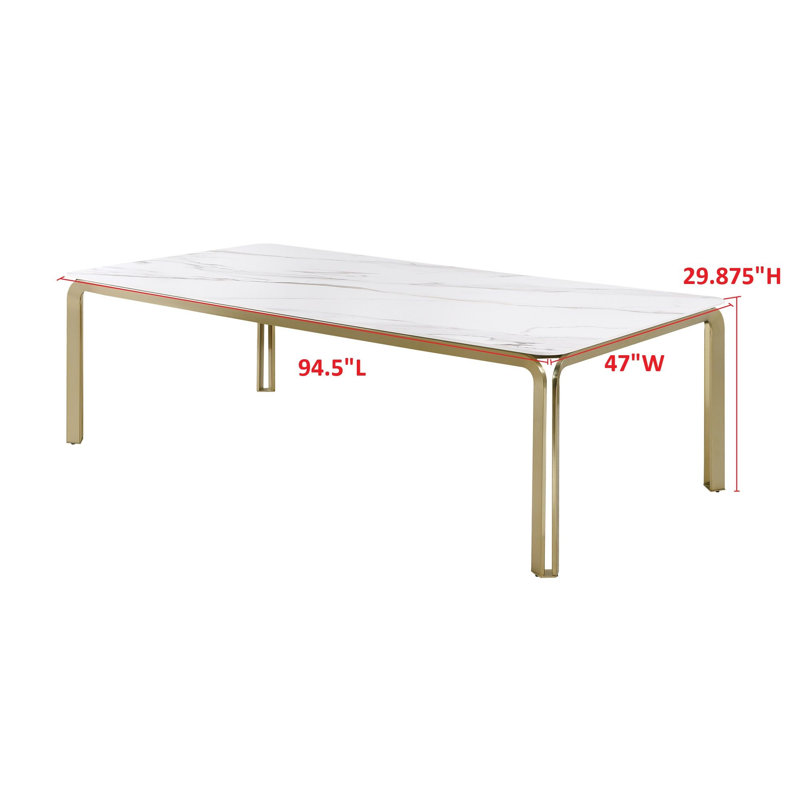 Ensemble de salle à manger rectangulaire Laurie 11 pièces en pierre frittée avec 10 chaises bouclées et pieds en métal doré