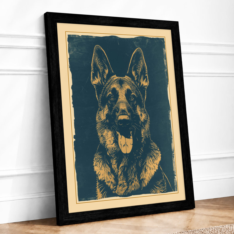 Alert German Shepherd Boho - Framed Print, A2 - 59.4 x 42.0 cm, Black