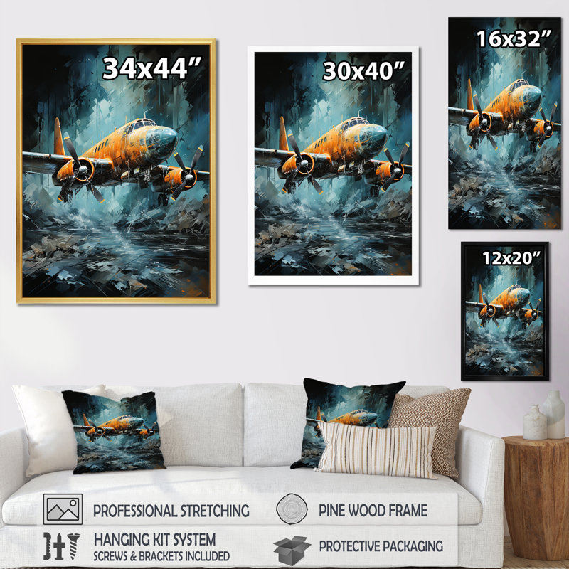 Reconnaissance aérienne d'un avion militaire sur toile, H 32 po x l 16 po x P 1 po, Toile tendue