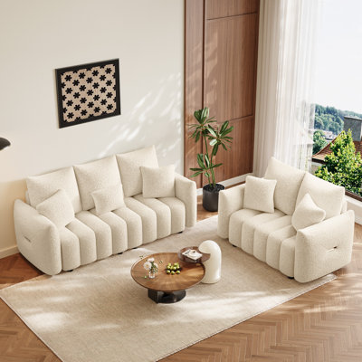 2-Piece Teddy Fleece Upholstered Sofa Set