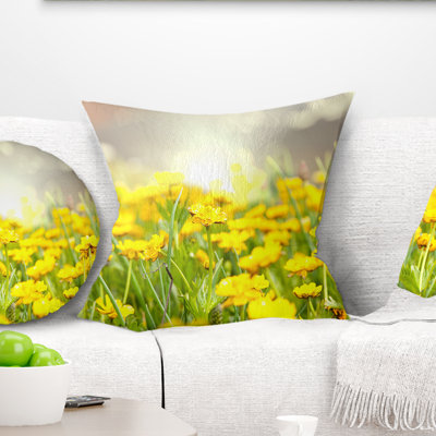 Sunny Meadow with Yellow Flowers - Floral Printed Pillow