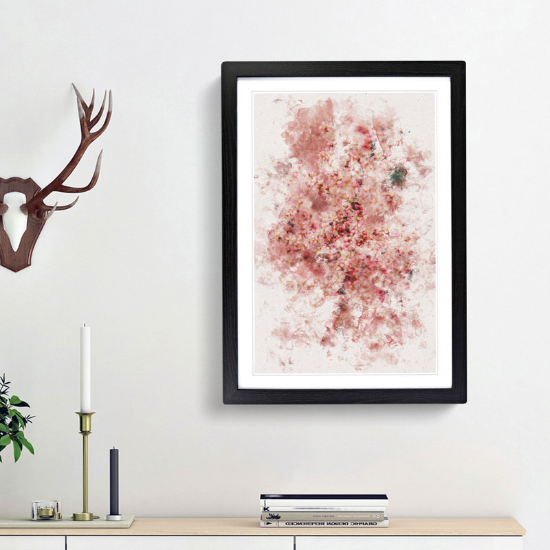 Cherry Blossom Watercolour - Picture Frame Graphic Art, 33cm H x 24cm W x 2cm D, Black Framed