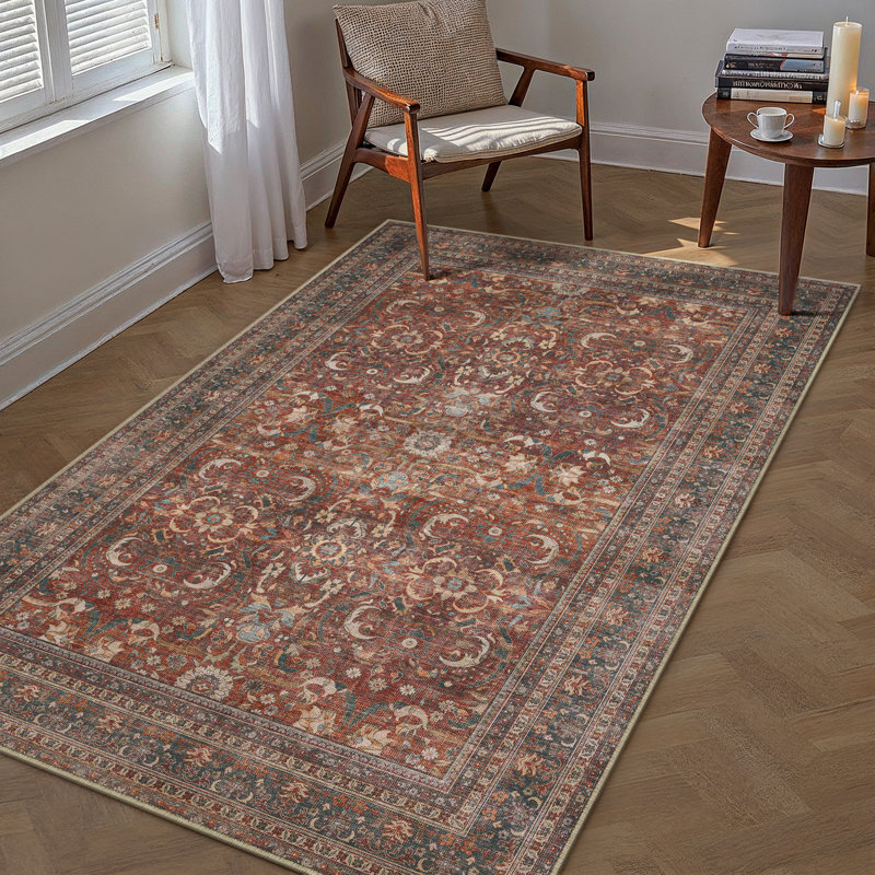 Machine Washable Vintage Floral Area Rug With Non-Slip Rubber Backing, Rectangle 3' x 5'