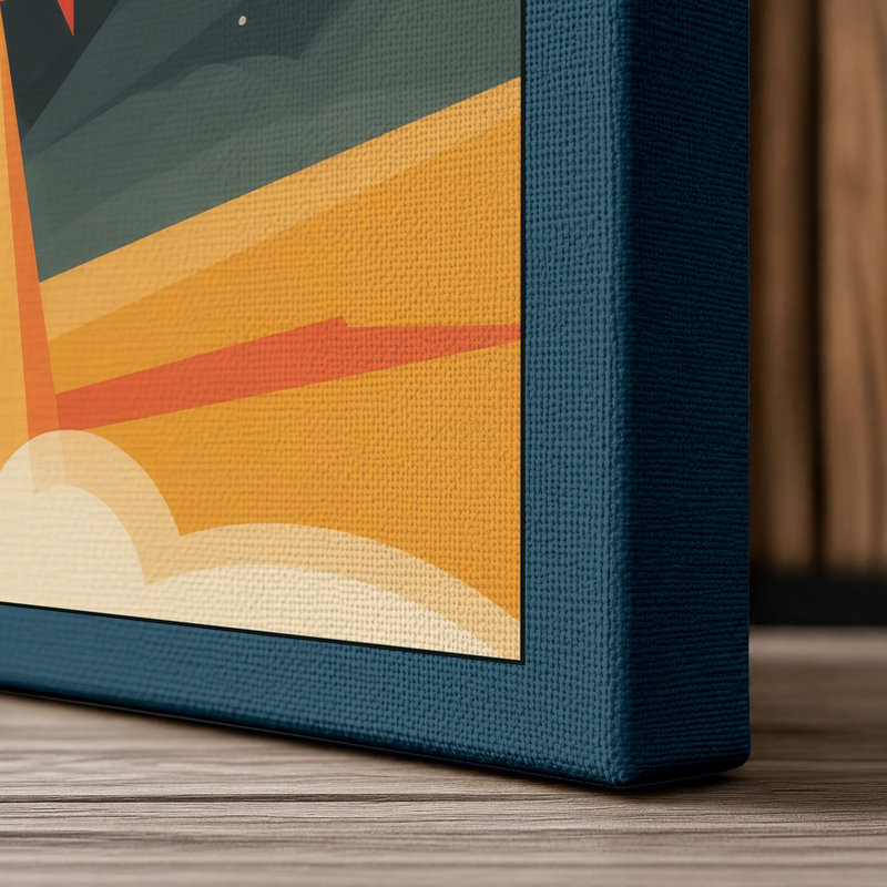 Rocket to the Stars Retro - Wrapped Canvas, 24x16 - 61.0 x 40.6 cm, Teal Border