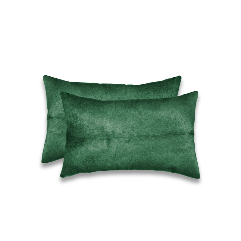  (Set of Two) 12" X 20" Cowhide Lumbar Throw Pillow, Verde