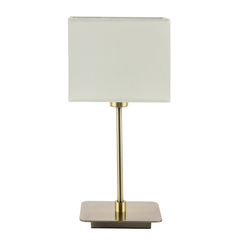 Contemporary Matte Black Bedside Table Lamp with White Cotton Fabric Shade by, Antique Brass