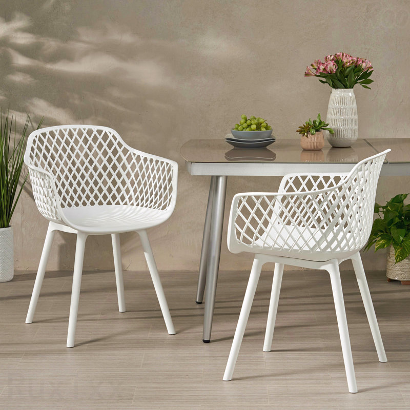Modern Weather-Resistant Plastic Patio Armchairs, White