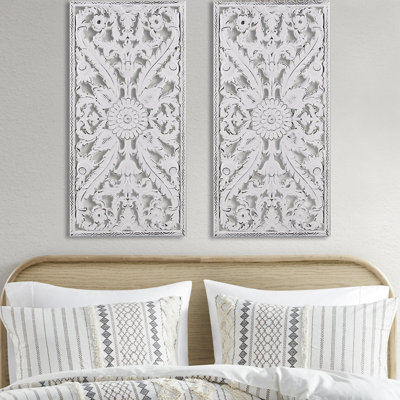Art mural en bois vieilli 2 - décoration intérieure Lotus blanc délavé fleuri délavé
