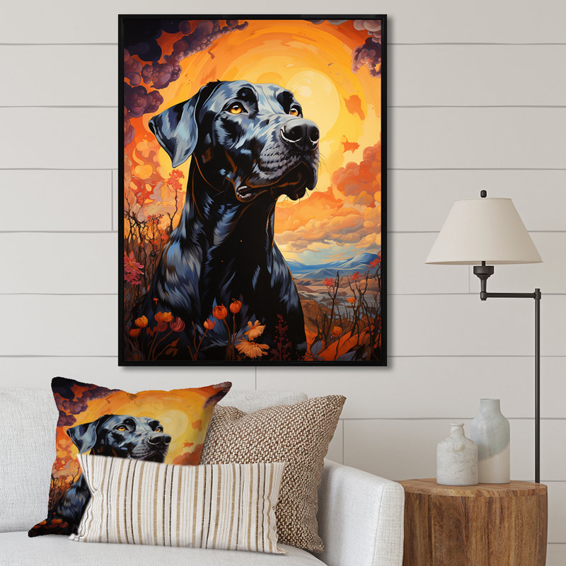 «Dog Great Dane Grandeur I» sur toile, Cadre flottant noir, H 20 po x l 12 po x P 1 po