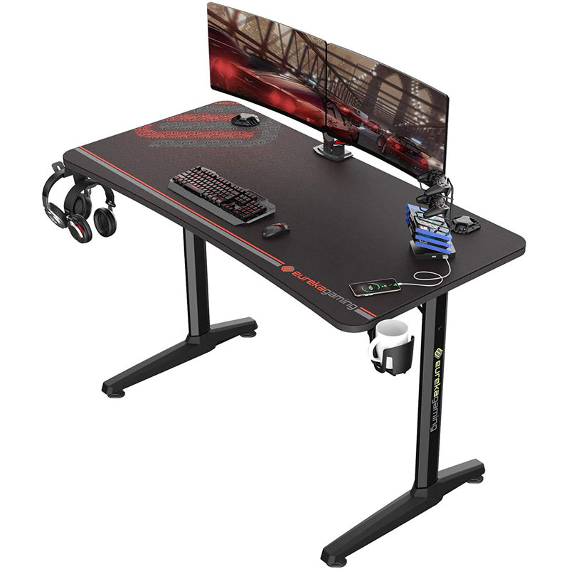 Metal Base Computer Desk with Power Outlet