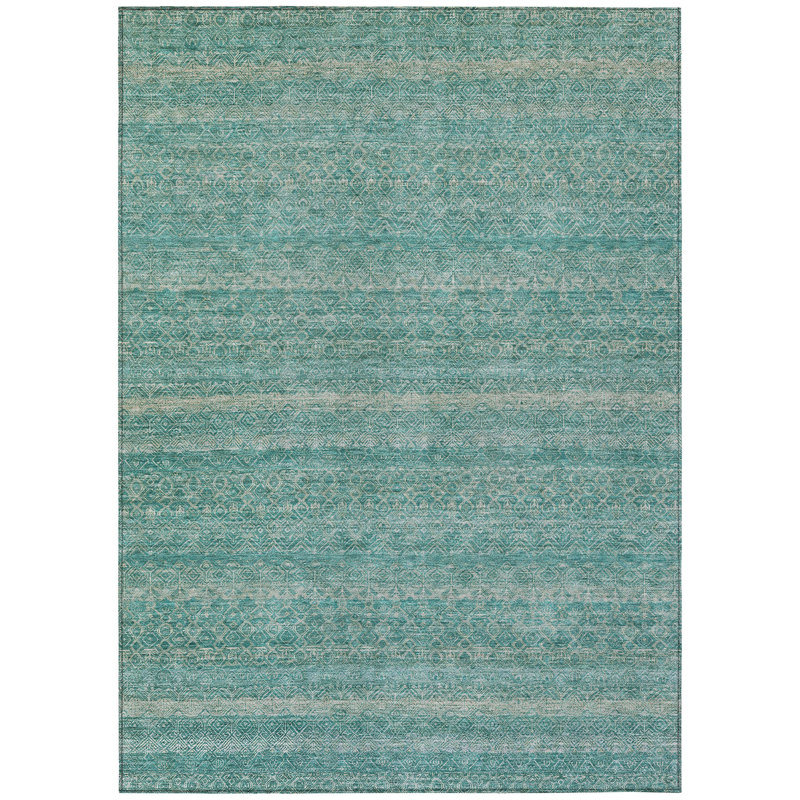 Tapis intérieur / extérieur rayé bleu sarcelle et beige 8 'X 10'