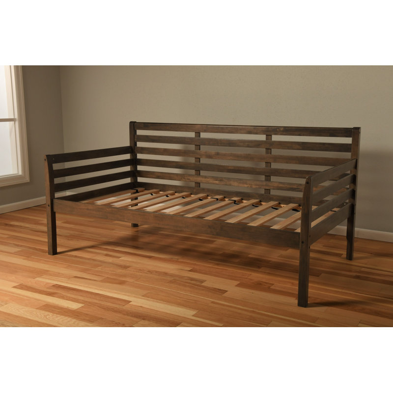 Alhamdi Solid Wood Daybed, Rustic Walnut, Linen Aqua
