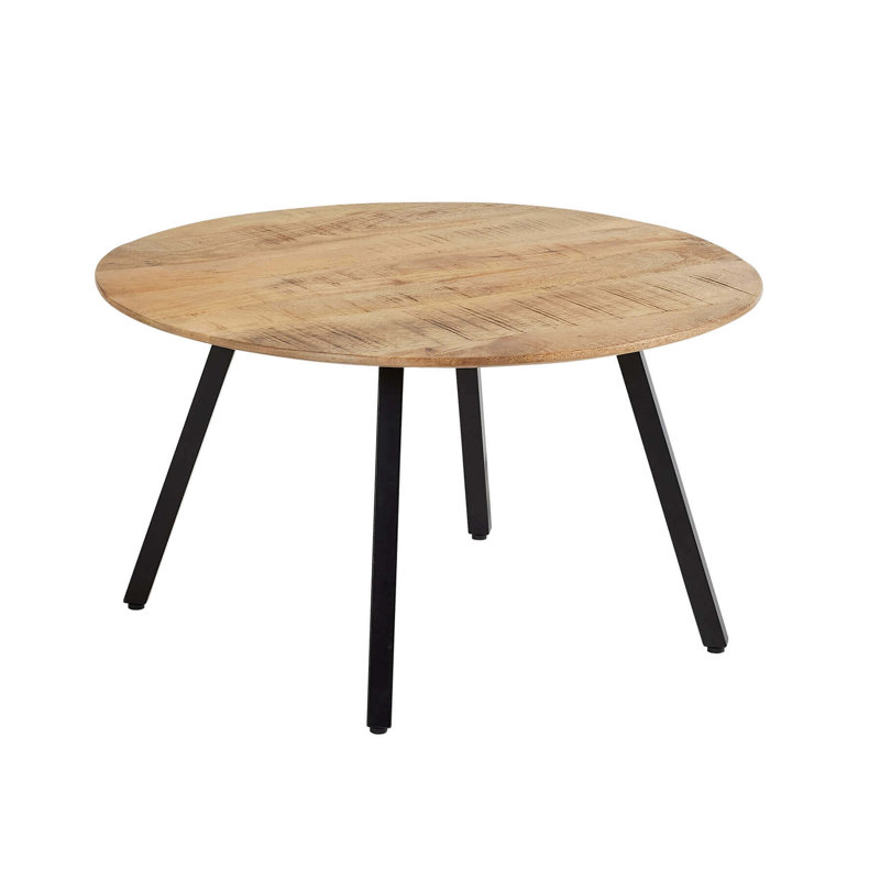 Agota Round Solid Mango Wood Coffee Table, Natural Wood
