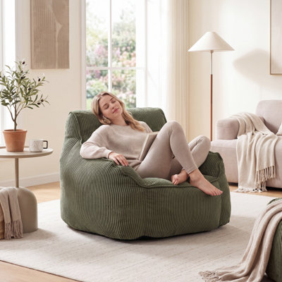 Giant Bean Bag Chair Sofa For Adults Teens, Comfy Corduroy Large Bean Bag Chairs With Armrests For Bedroom Living Room, Adult Beanbag Lazy Sofa Couch Chairs With Filler Included