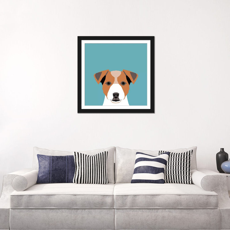 Jack Russell Terrier, impression sur toile tendue, H 24 po x l 24 po x P 1 po, Papier d'art encadré noir, Blanc