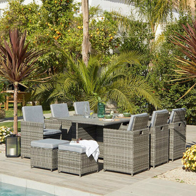 10 Seater Rattan Cube Outdoor Dining Set - Weave Polywood Top