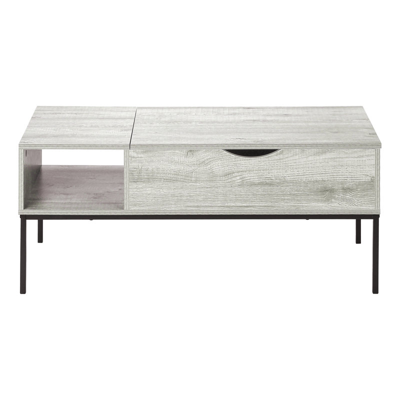 Table basse, L 42 po, rectangulaire, cocktail, plateau relevable, gris, métal noir, contemporain, moderne, Gris