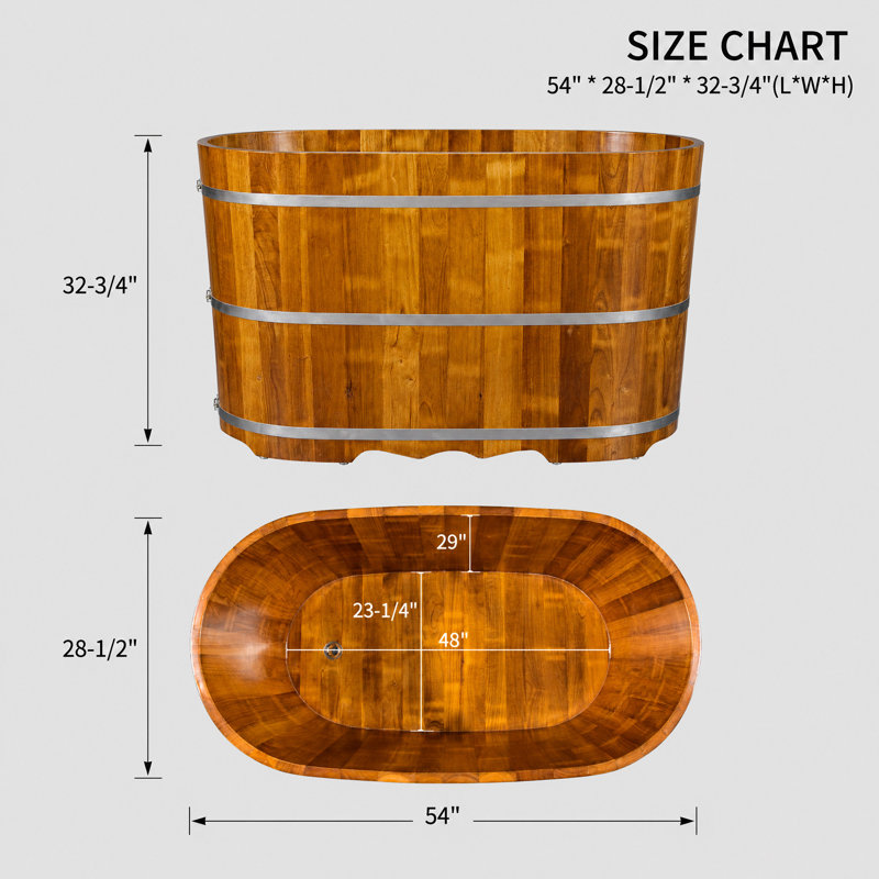 Baignoire profonde autoportante en bois massif 54 "x 28,5" Ofuro