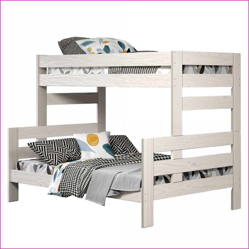 Lit simple superposé en pin brésilien massif avec finition échelle blanche pour chambre d'amis / deuxième chambre