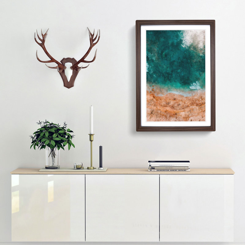 Ocean Meets the Sand - Picture Frame Graphic Art Print, 45cm H x 33cm W x 2cm D, Walnut Framed