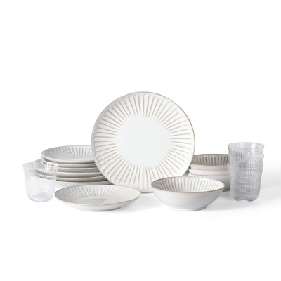 Stone Lain Linea 32-Piece Dinnerware Set Stoneware, Soda Lime Glass
