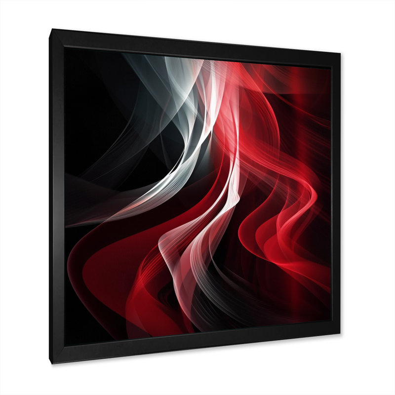 «Red Black Contemplative Abstraction VI - Abstract Modern Waves», reproduction sur toile encadrée, Cadre photo noir
