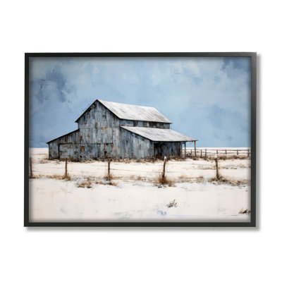 Az-360, impression de paysage de grange d'hiver encadrée