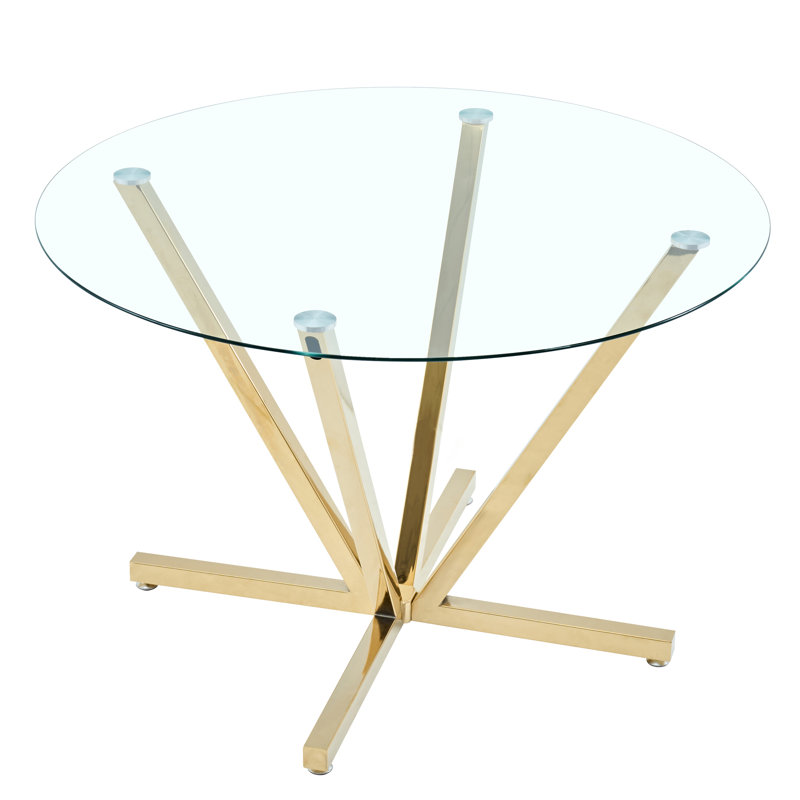 Tables de salle à manger compactes en verre rondes (table seulement, sans chaises, avec plateau et pieds), cuisine moderne en métal doré